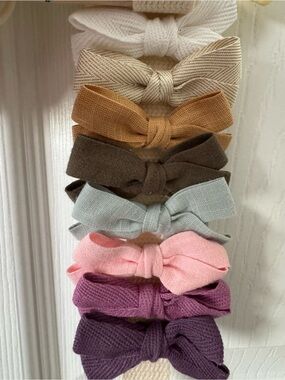 Set of Textured Fabric Baby Bow Hair Clips in Neutral & Pastel Colors